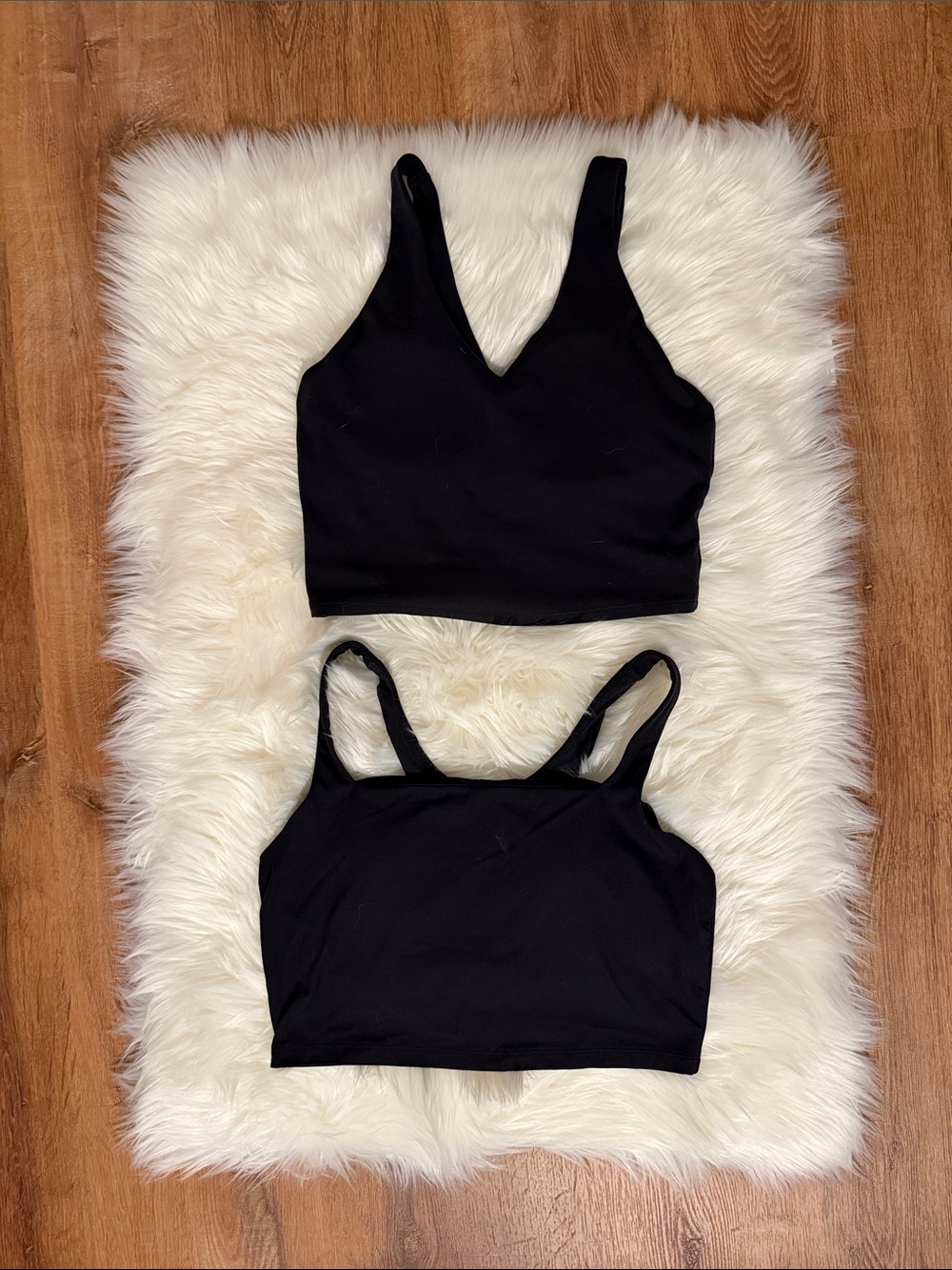 All in motion - Black V-Neck and Ribbed Square Neck Crop Tank Set - Size M